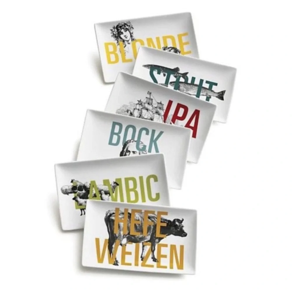Crate & Barrel Beer Graphic Appetizer Plates Set